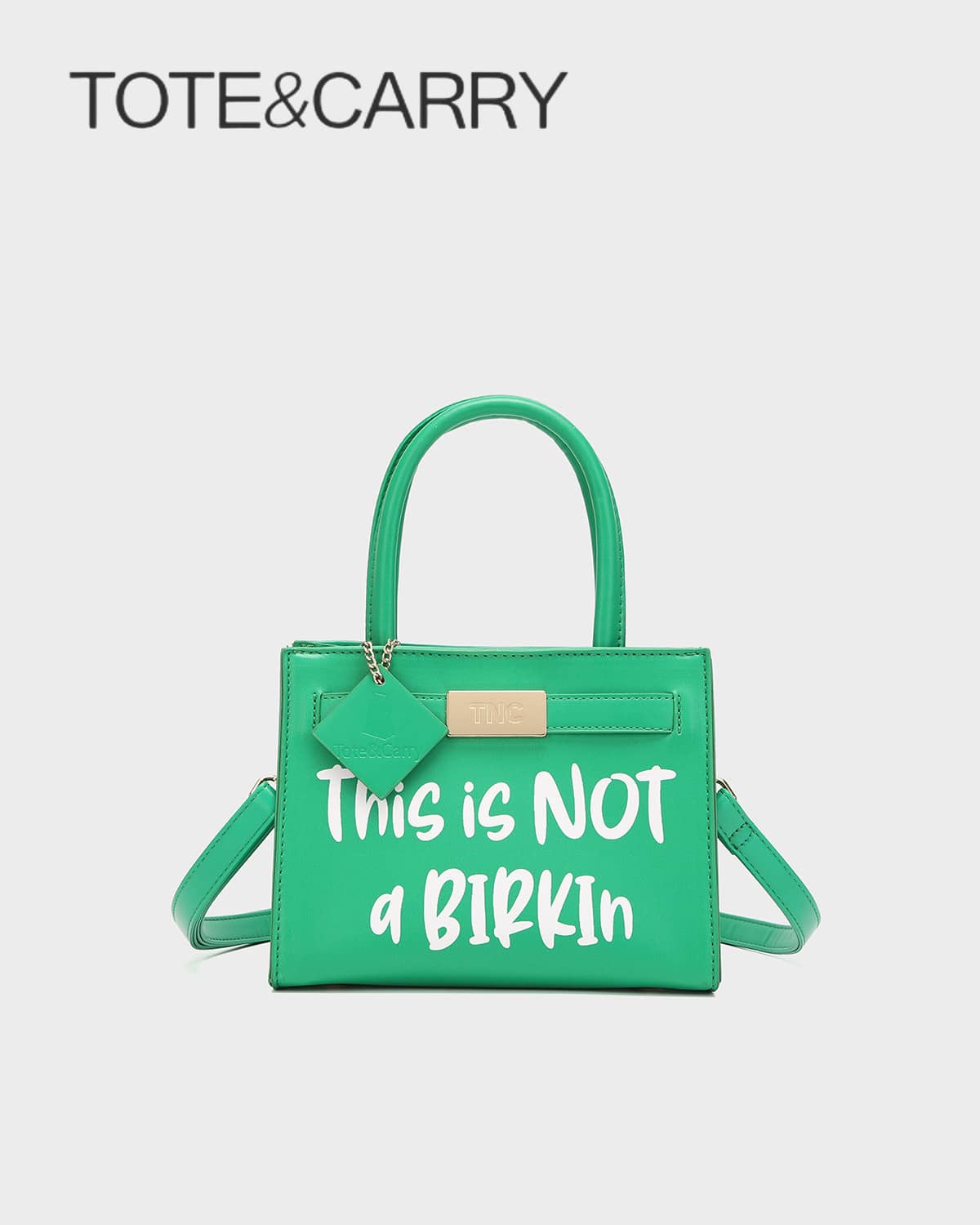 Tote&Carry Women's Y2K Baddie Sassy Letter Print Mini Tote Bag, Vibrant Green PU Leather Crossbody Top Handle Purse, This Is Not A Birkin Ironic Luxury Parody Statement Handbag For Spring Festival Concert Party - 綠色 - 查看 1