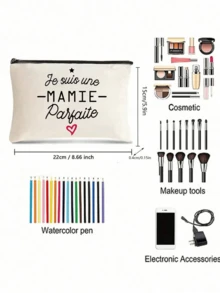 1 pieza Bolsa de cosméticos con estampado "Mejor abuela del mundo", bolsa de almacenamiento esencial para viajes, bolsa de maquillaje, regalo para la abuela, organizador de maquillaje, bolsa de aseo, bolsa de maquillaje, bolsa de lavado, bolsa de viaje, artículos esenciales para vacaciones, regalos para mujeres - Beis - Ver 6