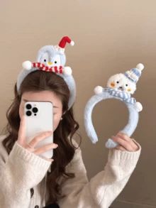 1pc Cute Soft Blue Seal & Penguin Plush Headband, High Crown Washing Face Hair Band Hair Clip Christmas Headpiece For Women Hairband Diadema Hair Hoop - Multicolor - View 2