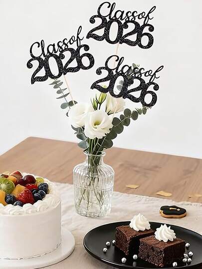 6pcs Class Of 2026 Graduation Black & Red Centerpieces – Glitter Paper Vase Inserts | Graduation Party Table Decor & Table Setting