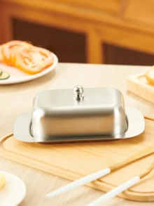 1 pieza Plato para mantequilla de acero inoxidable, caja conservadora de queso, caja de cubiertos estilo europeo, bandeja para mantequilla y queso, caja de pan, plato para pastel, caja para pastel coreana, adecuado para reuniones familiares, fiestas con amigos, comidas al aire libre, Día de la Madre, Halloween, Acción de Gracias, Navidad y utensilios de cocina, plato para mantequilla con tapa. - Ver 4