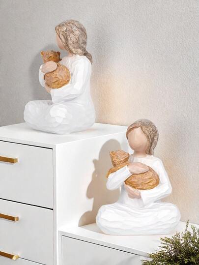 1 pieza Escultura de resina con niña y gato pintada a mano, decoración del hogar cálida y regalo para amantes de las mascotas, adecuado para cumpleaños, inauguración de la casa, Día de la Madre o cualquier ocasión especial