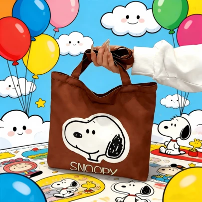 SNOOPY 1个复古棕色帆布单肩包，时尚休闲轻便便携，适合返校、日常通勤和购物，是完美的礼物之选。