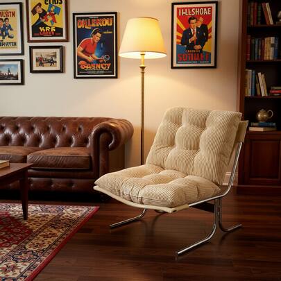 Comfy Living Room Chair With Metal Chrom Frame, Upholstered Soft Cushion Sofa Chairs ForHome Office,Bedroom,Dining Room (1pc)Luxurious Black Leather Lounge Chair TuftedUpholstery  Sled Base For A Sophisticated, Relaxing Atmosphere.