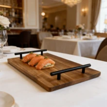 木质托盘、平底寿司托盘、长方形茶盘、小型茶盘、带把手茶具和小吃托盘 - 查看 5