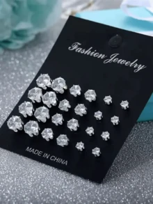 48/24 Stücke minimalistischer, eleganter Modeschmuck-Set mit Strass-Geometriemuster, geeignet für Frauen für Urlaub, Party, Date, Bankett, Reise, Fotoshooting, tägliches Styling, neuer vielseitiger Allround-Stil - Silber - Übersicht 2