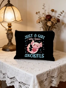 Cute Axolotl Print Makeup Bag, Just A Girl Who Loves Axolotls Cosmetic Bag, Portable Travel Toiletry Bag, - Multicolor - View 3