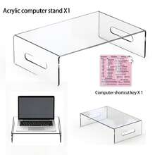 1 pieza Soporte de monitor de computadora de acrílico transparente grueso, organizador de escritorio elevado, estante de almacenamiento de laptop, incluye pegatina de acceso directo - C-Transparent - Ver 4