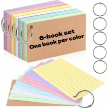 150张/套彩色活页卡片，带环，3x5英寸带横线索引卡，学习记忆卡，适用于学习、学校、大学用品 - 隨機色-3個 - 查看 13