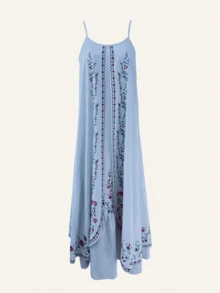 Fashionable Women Sleeveless Floral Print Slip Dress Asymmetrical Loose Comfy Dress,Cocktail Party, Party, Christmas, Nightclub, Banquet, Film Festival, Cinema, Dance Party, Cocktail Party, Bar, Wedding, Graduation Ceremony, Back-To-School, Birthday Party, Rebellious Girl, Festival-Themed Party, Outwear, Street Fashion, Fashion Show, Date, Valentine's Day, Going Out To Work At University, School, Village, Concert, Street Girl, Young Girl, Country Outfits For Women, Best Outwear For Women, Women's Vacation Clothing, Country Concert Outfit, Country Outfits For Women, Streetwear, Concert Outfit For Women, Boho Women's Clothing, Country Concert Outfit, Concert Outfits, Vaquera Outfit, Y2K Clothes, Women's Club Outfits, Y2K Women's Clothes, Women's Clothing, Country Concert Outfit For Women - 藍色 - 查看 3