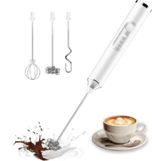 Rechargeable Electric Milk Frother, 3-Speed Handheld Coffee Mixer With 2 Whisks & Stand, Portable Foam Wand For Latte Cappuccino, Home Office Barista Gift - White - White - View 9