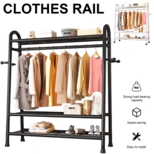 Lislark Heavy Duty Double Clothes Rail Hanging Rack Garment Display Stand Storage Shelf(Black/White) - Black - View 2