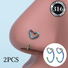 SENLANSP 2个316L不锈钢心形鼻环，简约优雅，男女通用20G鼻钉，适合日常佩戴、派对和送礼。 - 鼻環 - 查看 12