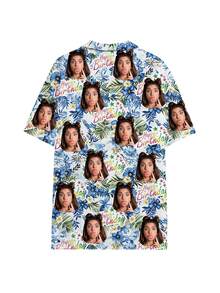 1pc Customizable Hawaiian Shirt For Men, Personalized Birthday Party Outfit, Birthday Gift For Family, Brazil Collar Button-Down Shirt, Personalized Funny Face Print Short Sleeve Shirt, Customized Graphic Print, Birthday/Holiday Gift For Boyfriend, Husband, Family, Friends, Aloha Shirt - Multicolor - View 5