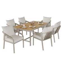 Garden Table And Chair Set, Garden Furniture Set, Ideal For 6 People, Contains 1 Table And 6 Chairs, Galvanized Steel Tube Frame, Plastic Wood Tabletop, Braided Rope Design, Khaki + Beige - Khaki - View 8