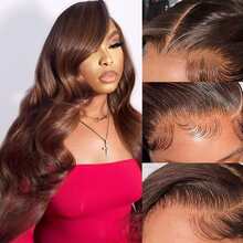 34 Inch Chocolate Brown 13x4 Body Wave Lace Front Human Hair Wigs Pre Plucked Chestnut Brown Colored Human Hair Wigs For Women HD Transparent Lace Front Wig  250% Density - S4 - 查看 5