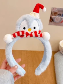 1pc Cute Soft Blue Seal & Penguin Plush Headband, High Crown Washing Face Hair Band Hair Clip Christmas Headpiece For Women Hairband Diadema Hair Hoop - Multicolor - View 10