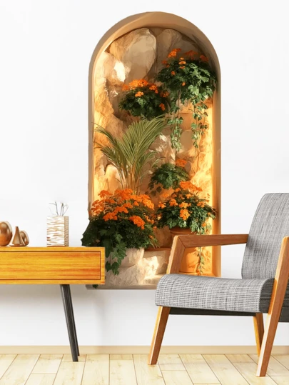 1pc Arch-Shaped Fake Window Green Plant Wall Sticker, Removable Matte Self-Adhesive Wall Decal For Bedroom, Living Room, Entryway, Home Decor, Vinyl Sticker, Spring Decoration, Adds Vitality To Your Home, Rama Decorative Sticker Gift, Birthday/Graduation Present