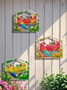 1 pieza Decoración de pared de loro de metal vibrante, adecuado para jardín, sala de estar, dormitorio, cocina, comedor, porche, patio, bar, pared exterior, puerta principal, colgante de ventana, regalo del Día de la Madre - A - Ver 3