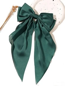 1件女士纯色缎面发夹头饰，配缎带大蝴蝶结，用途广泛，适合日常佩戴、拍照、外出、毕业典礼、情人节等场合。 - 墨綠色 - 查看 11