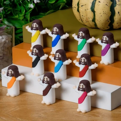 Bộ tượng Chúa Giê-su, tượng nhỏ bằng cao su, thích hợp làm quà tặng trong các bữa tiệc, trò chơi săn trứng Phục Sinh, quà tặng lễ rửa tội - Không có linh kiện điện tử, không có lông vũ, quà tặng diễu hành Phục Sinh, đồ nhét trứng Phục Sinh, đồ trang trí mini hoạt hình dễ thương.