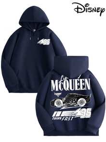 Disney Cars 95 Lightning McQueen Flame Pattern Sweatshirt For Men, Regular Fit, Machine Washable, Suitable For Autumn And Winter Casual Wear, Cartoon Character Design, Comfortable Fabric, Detailed Description, Easy Care. - 藏蓝色 - 查看 1