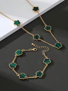 1件装时尚男士商务风幸运四叶草吊坠项链配同款手链套装，情人节、妈妈、母亲节礼物 - 時尚五葉草男士首飾套裝 - 查看 3