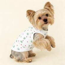 弹力狗狗背心，绿色蝴蝶结和爱心印花柔软无袖衬衫，弹性透气面料宠物背心 - 白色 - 查看 4