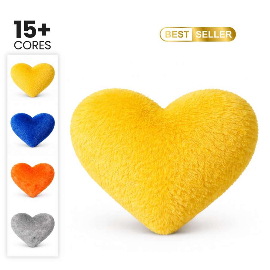 Plush Heart Pillow Various Colors Silicone - Yellow - View 1