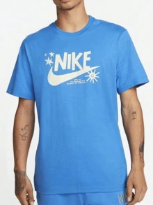 Camiseta Nike Casual de manga corta con cuello redondo y estampado del logotipo para hombre, azul - Azul - Ver 1