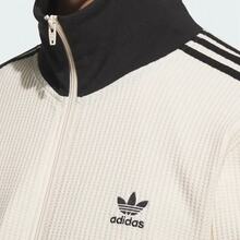 adidas originals 三葉草系列服 WAFFLE BBTT條紋經典復古立領運動休閒拉鍊長袖夾克 男女同款 奇妙白 - 白色 - 查看 7