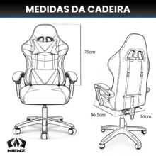 Ergonomic Reclining Gaming Chair With Lumbar And Neck Support Cushions – Synthetic Leather, 135 Kg - Màu xanh lam - Xem 4