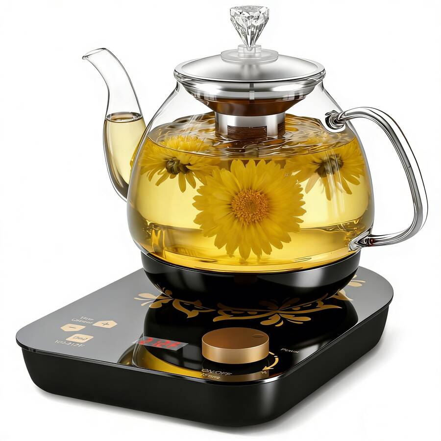 Electric Glass Tea Kettle With Removable Infuser, 0.8L/27oz, Smart Temperature Control, Hot Water Kettle, Brewing Tea Pot, Tea Maker, Keep Warm, Auto Shut Off.