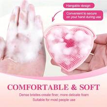 1 Set Of Double-Sided Silicone Manual Cleansing Brush, 1 Double-Sided Silicone Cleansing Brush, Heart-Shaped Manual Scrub Brush For Deep Cleaning And Gentle Exfoliation, Massage Scrub Brush, Daily Pink Manual Cleansing Brush - Pink - View 3