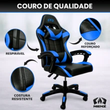Ergonomic Reclining Gaming Chair With Lumbar And Neck Support Cushions – Synthetic Leather, 135 Kg - Màu xanh lam - Xem 5