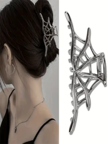 Halloween Alloy Spider Net Hair Claw Silvery Hollow Out Grab Clip Simple Back Head Strong Hold Hair Claw Clip Halloween Gift - Multicolor - View 9