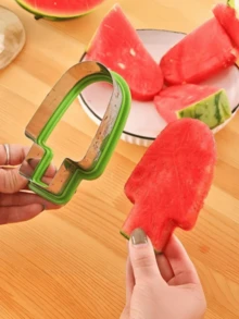 2 piezas Rebanador de sandía y molde para paletas de hielo de acero inoxidable - Rebanador de fruta manual simple con mangos verdes - Multicolor - Ver 3