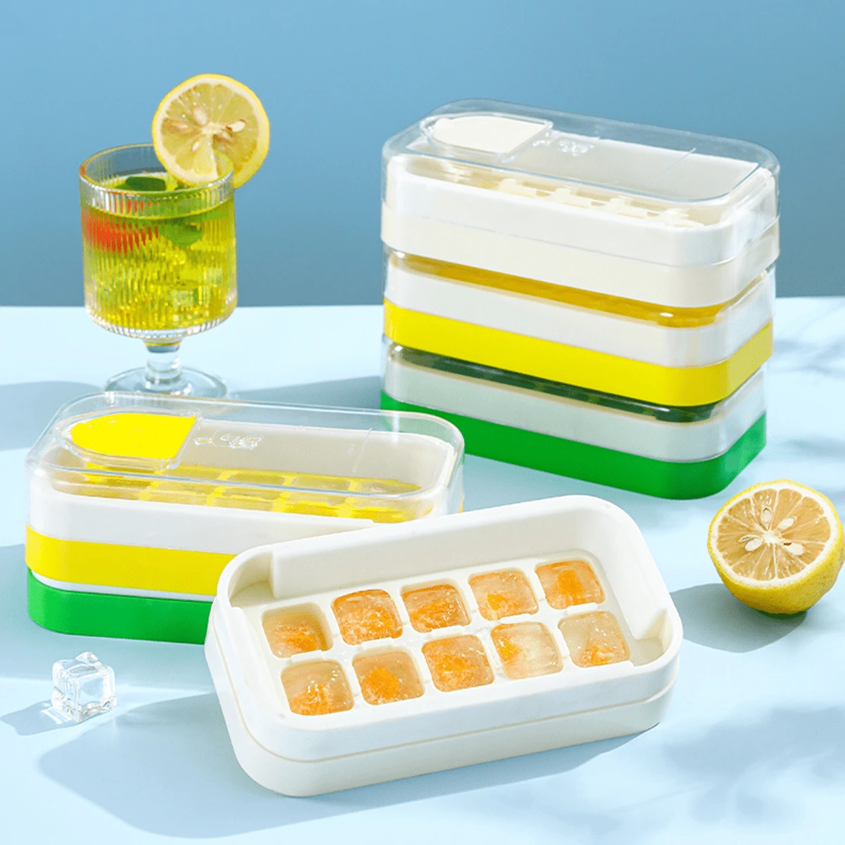 1 Piece Of Kitchen 10 Compartment Ice Making Box With Lid, No Need To Open Lid Ice Making Mold, Ice Mold Soft Rubber Self-Made Pressing Ice Compartment, Summer Ice Making Tool - Multicolor - View 1