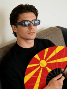 一套国旗折扇 + 复古长方形时尚眼镜，足球比赛加油装备，街头时尚必备，适合音乐节、游行、日常穿着 - 彩色 - 查看 1