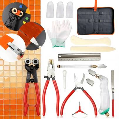 21Pcs Stained Glass Tool Kit, Heavy Duty Glass Running Breaking Pliers And Class Cutters Tools Kit, Glass Cutters For Stained Glass, Mosaics, Fusing, Breaking, Wheeled Glass Tile Nipper