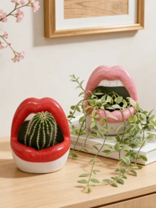 1 chậu trồng cây hình môi đỏ độc đáo - Chậu trồng cây mọng nước/xương rồng nghệ thuật và sáng tạo có ngăn chứa đồ, nhẹ, thích hợp trang trí trong nhà/ngoài trời, quà tặng tân gia hoàn hảo. - nhiều màu - Xem 9