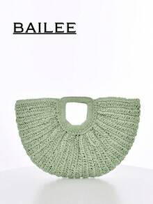 BAILEE 一款休閒時尚度假風編織扇形手提包，拉鍊開合，大容量，適合搭配穿搭，亦可作為禮物選擇 - 彩色 - 查看 14