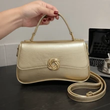 Elegant Structured Women's Handbag With Removable Strap. Made Of Premium Synthetic Leather. - Gold - View 3