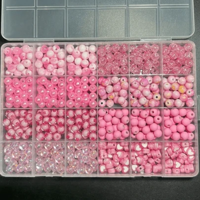 600pcs 8mm Pink Acrylic Bead Set, Various Styles, Perfect For DIY Jewelry Making, Gifts, Couple Handmade Necklaces, Accessories, Making Phone Chains