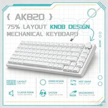 ATTACK SHARK Ajazz AK820 75% 垫片式机械键盘，CNC旋钮，有线可拆卸，全键无冲，白色背光，蓝色段落轴，黑色，适用于 Windows/Mac - 查看 10