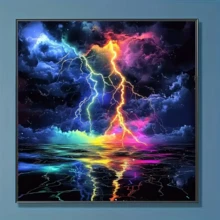 1件装全新闪电主题钻石画套装，5D圆形水晶钻石马赛克DIY工艺品，适合作为手工礼品，装饰客厅、卧室，也适合宰牲节、父亲节、母亲节、婚礼季、五一劳动节、复活节、圣诞节、情人节等场合，无框。 - 查看 11