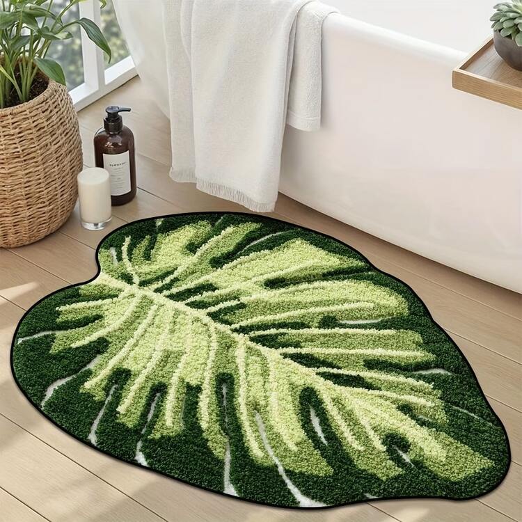 1 pieza Alfombra de felpa con diseño de hojas, alfombra suave y cálida para otoño/invierno, tapete decorativo para dormitorio, sala de estar, decoración del hogar, lavable - Multicolor - Añade 1