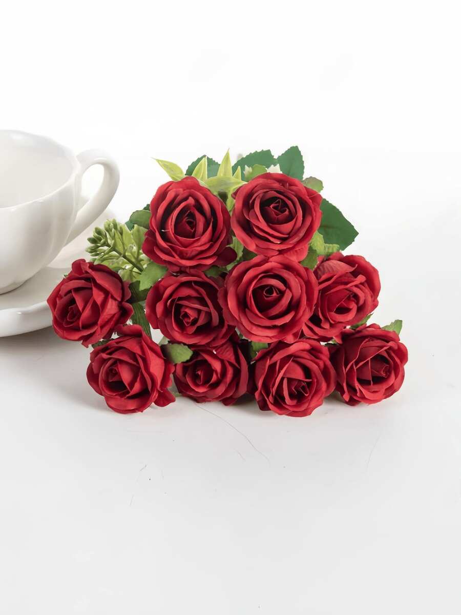1/3 piezas Ramo de flores de rosa artificial, decoración del hogar, prop de fotografía, decoración de boda de jardín al aire libre, ramo de novia, corsage de muñeca, decoración de fiesta, regalo del Día de San Valentín, decoración de Año Nuevo, regalo de graduación - Multicolor - Ver 1