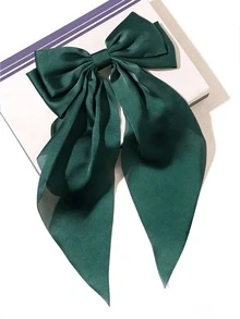 1件女士纯色缎面发夹头饰，配缎带大蝴蝶结，用途广泛，适合日常佩戴、拍照、外出、毕业典礼、情人节等场合。 - 墨綠色 - 查看 1