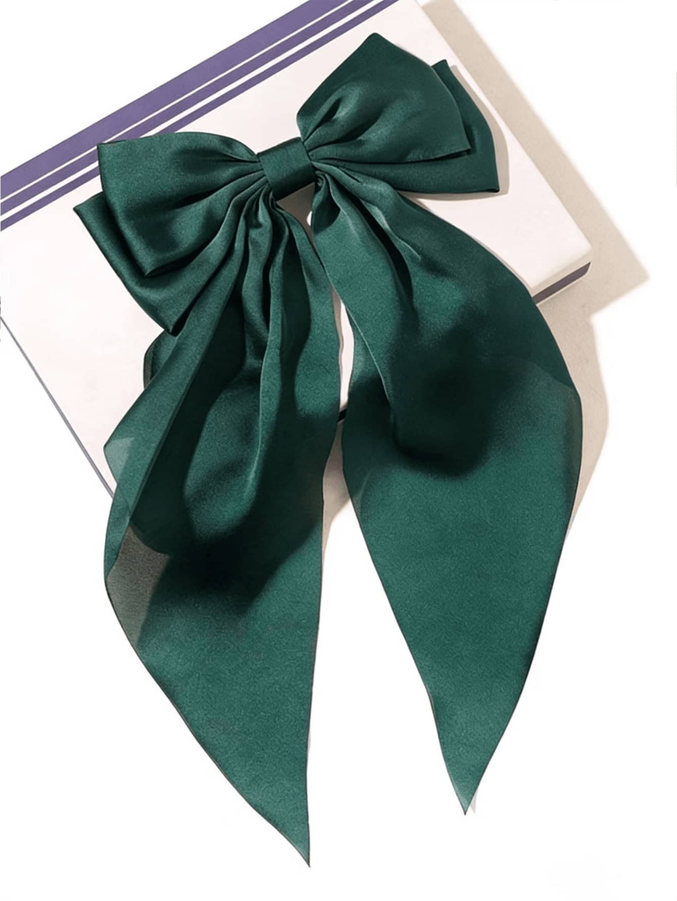 1件女士纯色缎面发夹头饰，配缎带大蝴蝶结，用途广泛，适合日常佩戴、拍照、外出、毕业典礼、情人节等场合。 - 墨綠色 - 查看 1